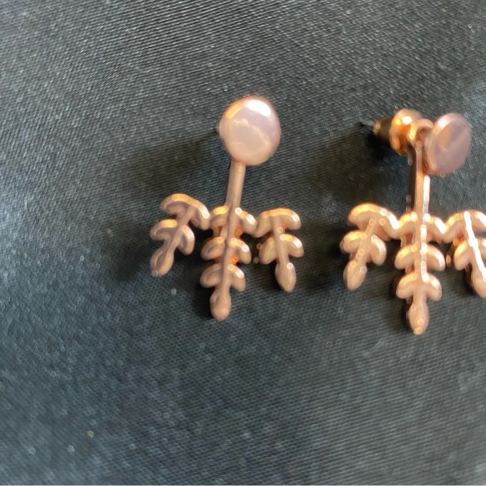 Rose Gold Leaf Jacket Earrings - Picture 2 of 3